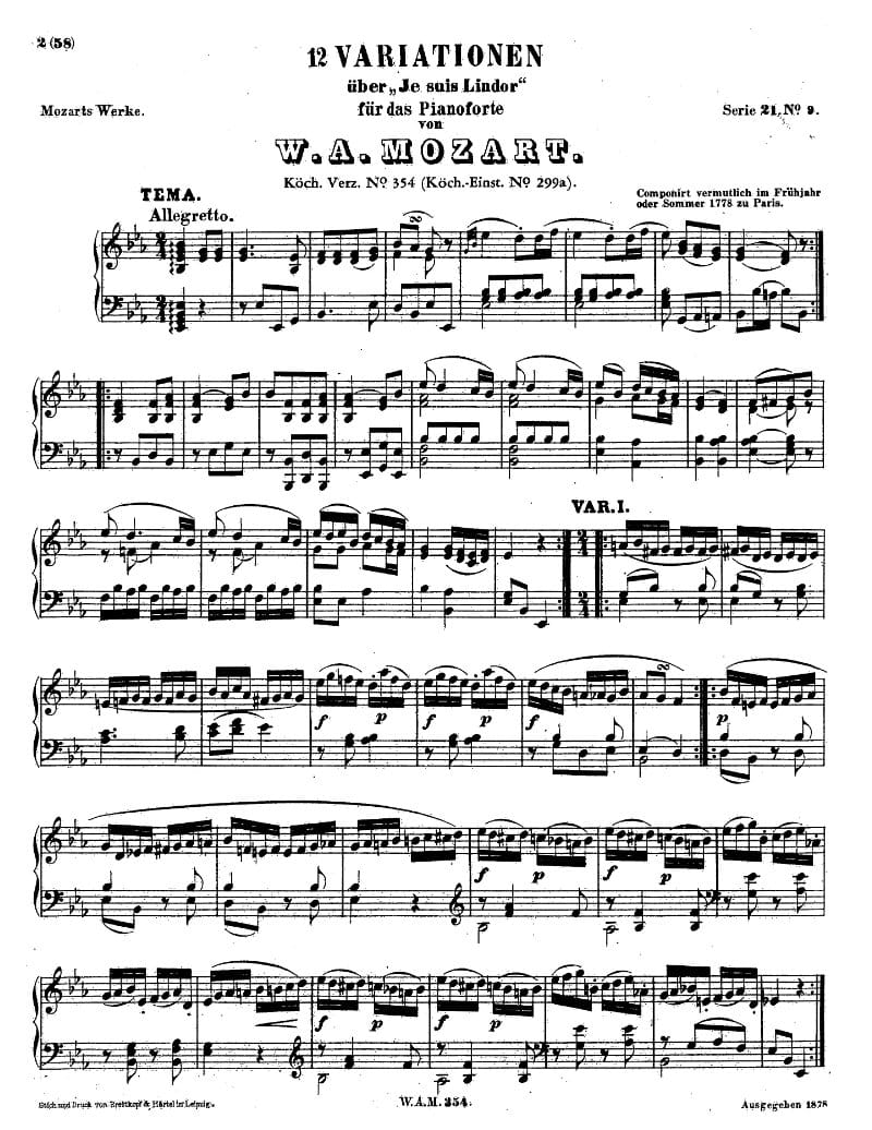 Preview of 12 Variations on 'Je suis Lindor', K. 354