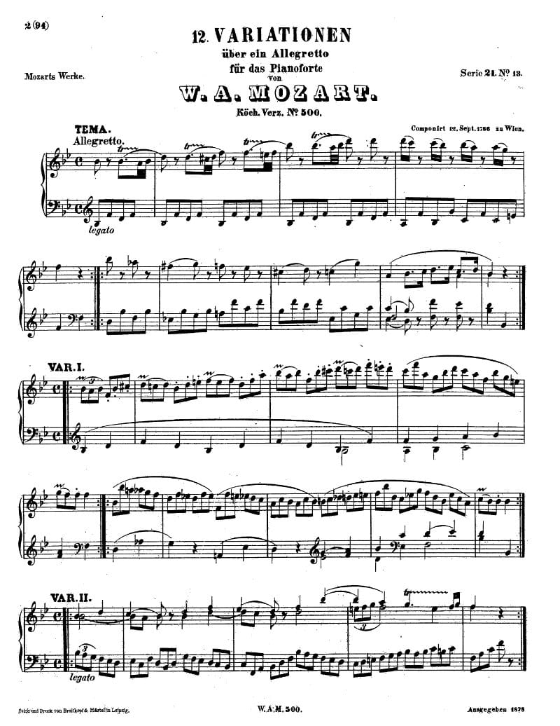 Preview of 12 Variations in B-flat Major, K. 500