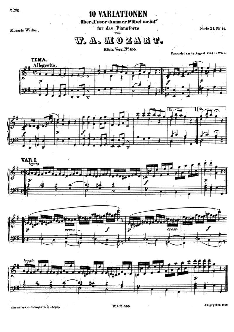 Preview of 10 Variations on Unser dummer Pöbel meint, K. 455