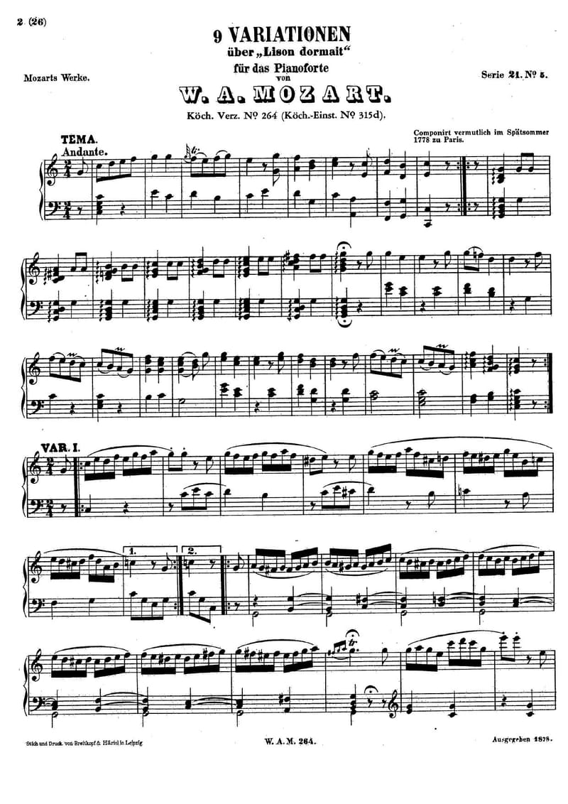 Preview of 9 Variations on 'Lison dormait', K. 264