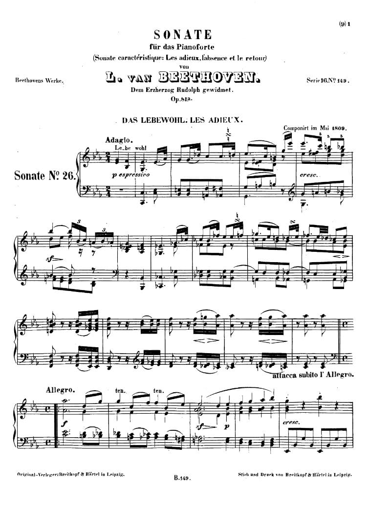 Preview of Piano Sonata No. 26 in E-flat Major (Les Adieux), Op. 81a