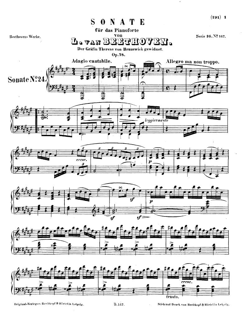 Preview of Piano Sonata No. 24 in F-sharp major, Op. 78 (À Thérèse)