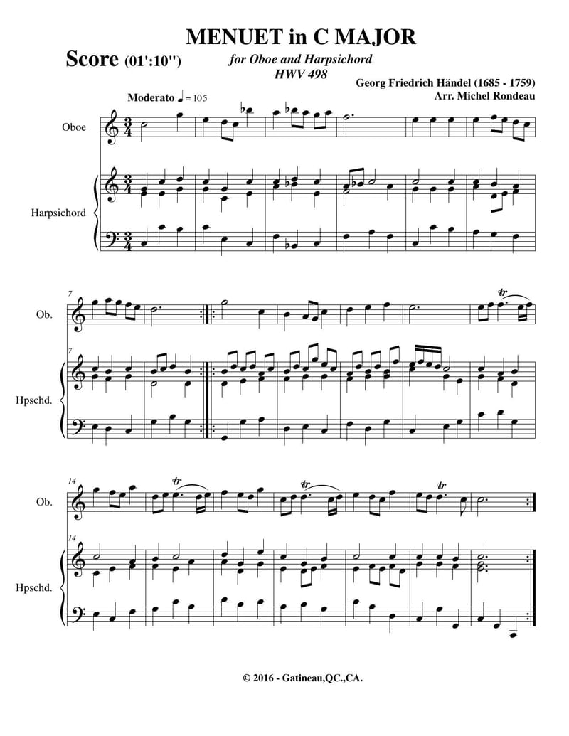 Preview of Minuet in C Major, HWV 498