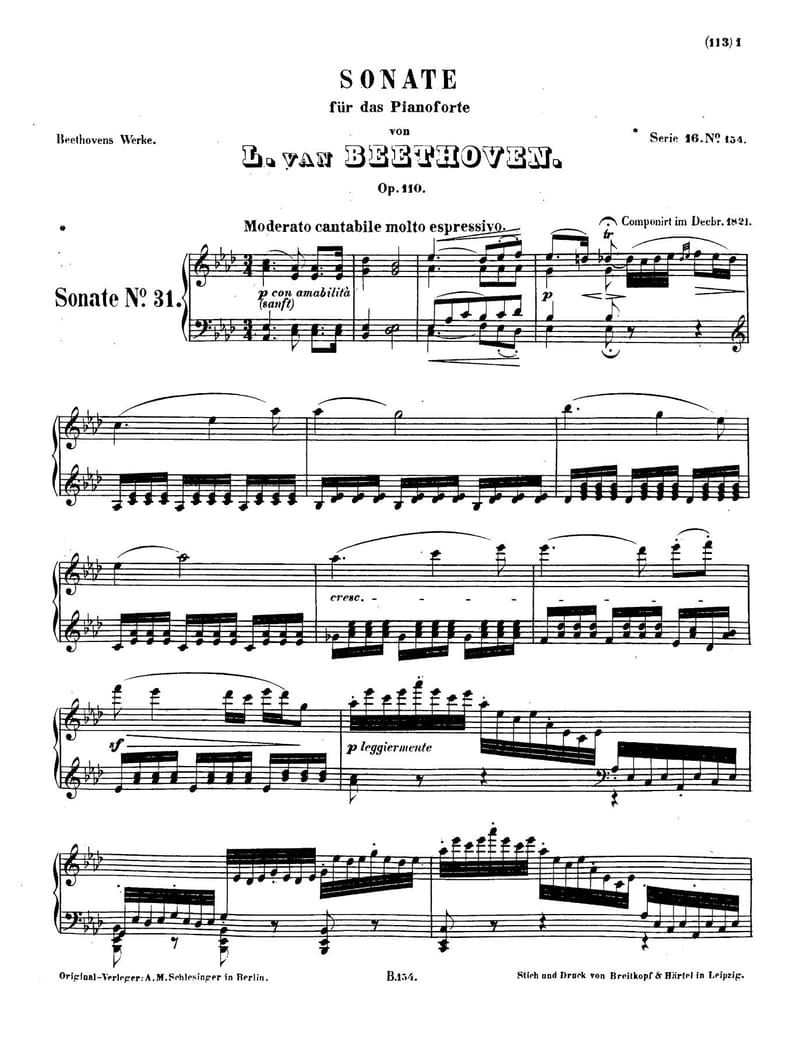Preview of Piano Sonata No. 31 in A-flat Major, Op. 110