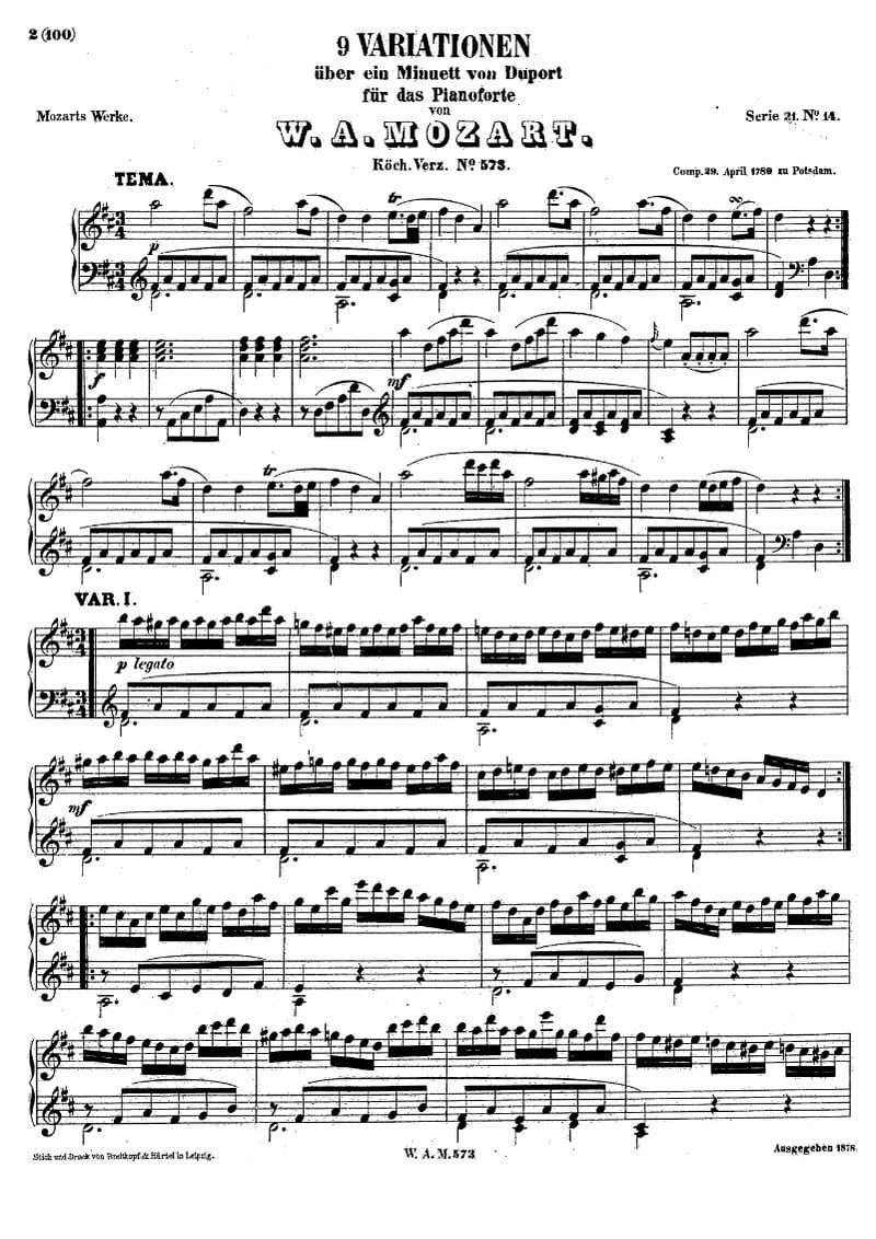 Preview of 9 Variations on a Minuet by Duport, K. 573