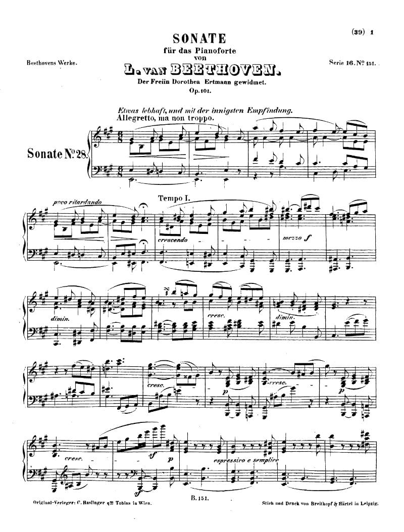 Preview of Piano Sonata No. 28 in A Major, Op. 101
