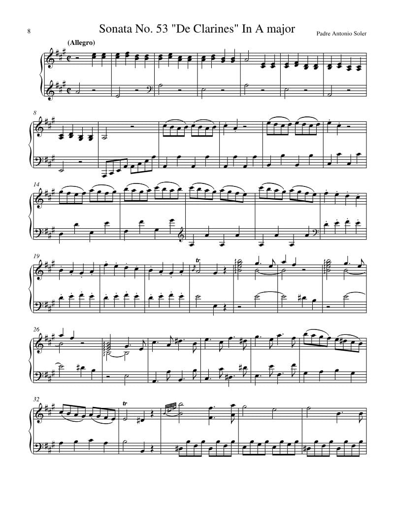 Preview of Keyboard Sonata in A major 'De Clarines'