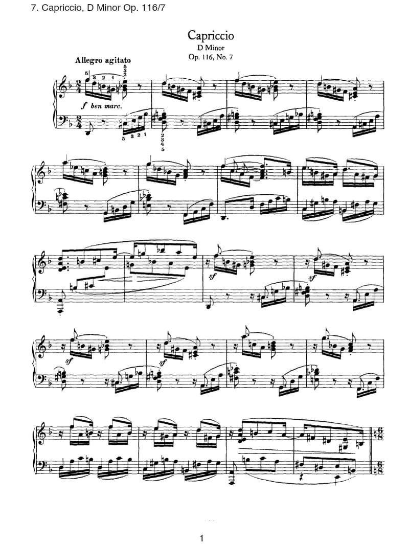 Preview of 7 Fantasies, Op. 116: No. 7 Capriccio in D Minor
