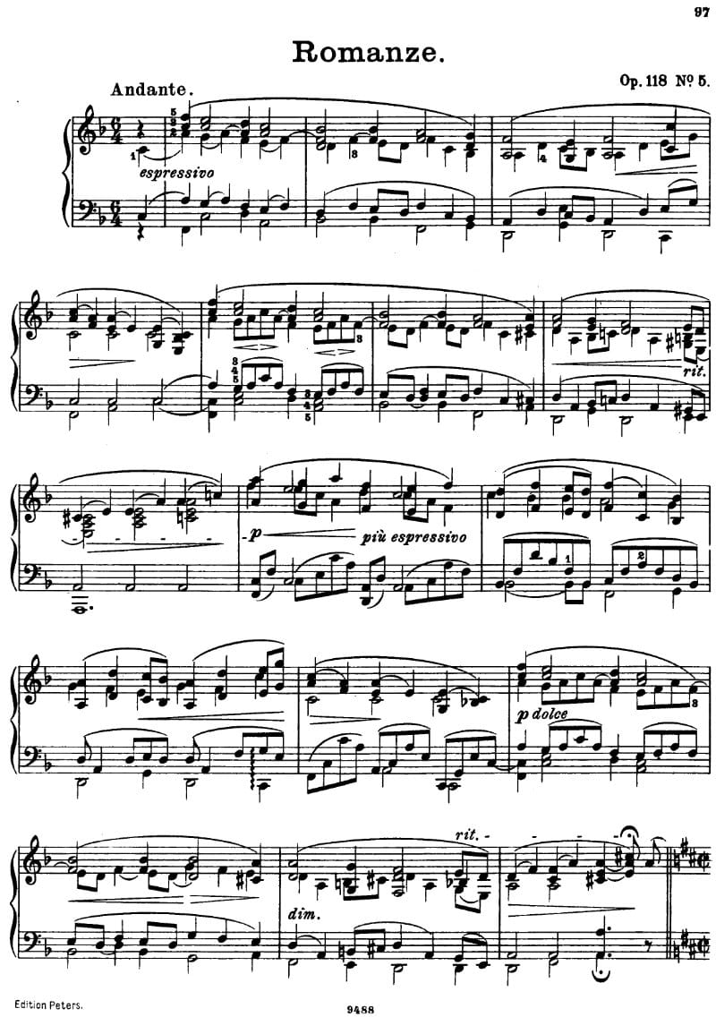 Preview of 6 Pieces, Op. 118: No. 5 Romance in F Major