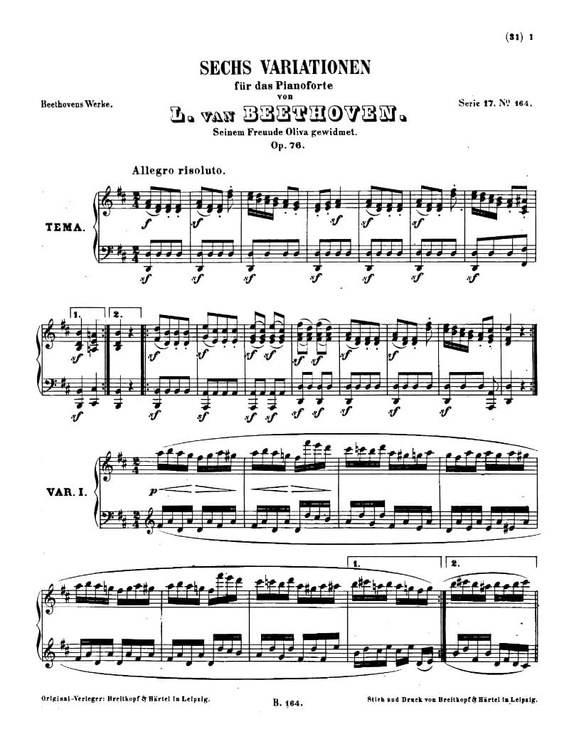 Preview of 6 Variations on an Original Theme (Turkish March) in D Major, Op. 76