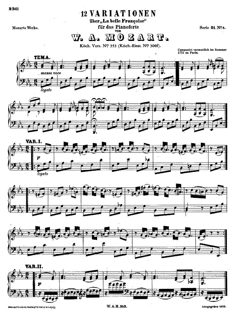 Preview of 12 Variations on 'La belle Françoise', K. 353