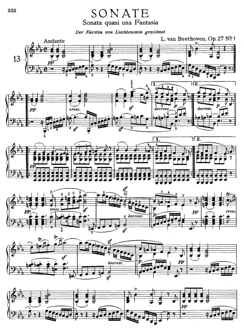 Preview of Piano Sonata No. 13 in E-flat Major (Quasi una fantasia)