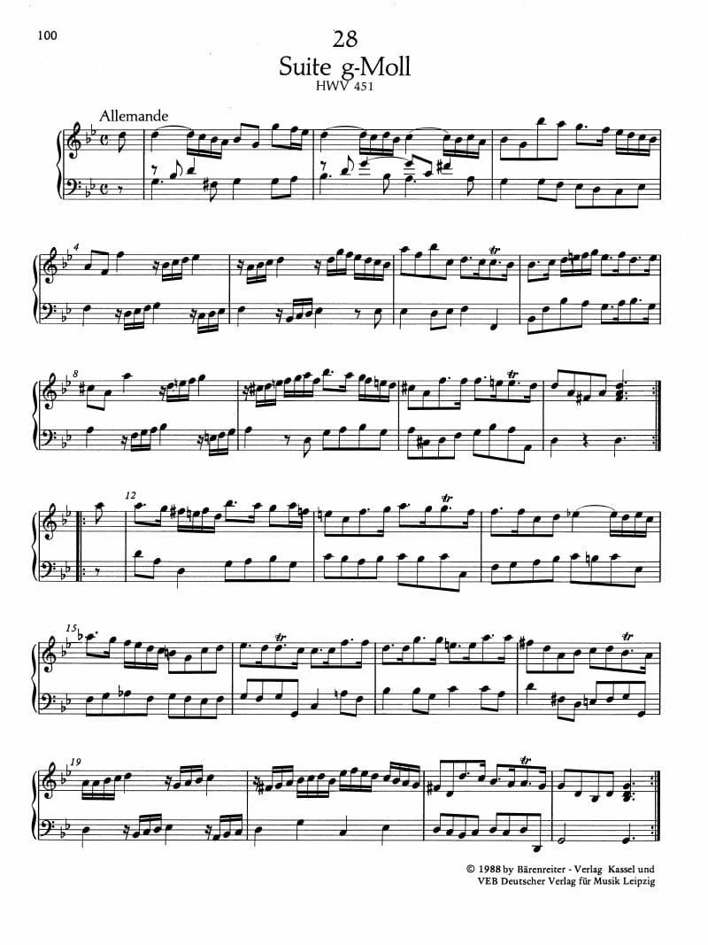 Preview of Suite in G Minor, HWV 451